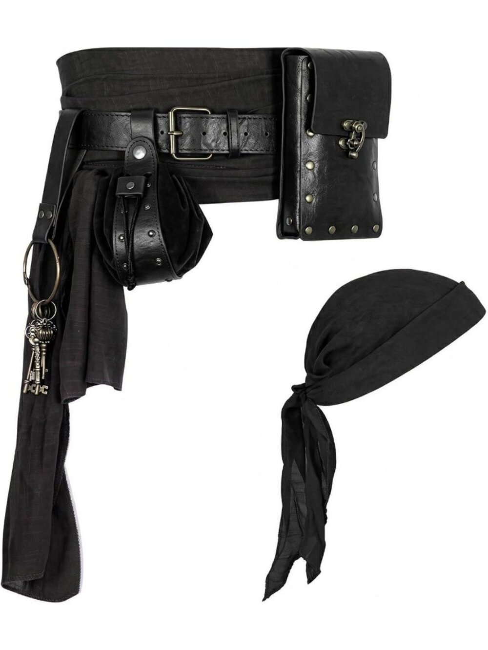 Renaissance Pirate Waist Bag with Pouch, 6-Pack Pirate Head Scarves Set